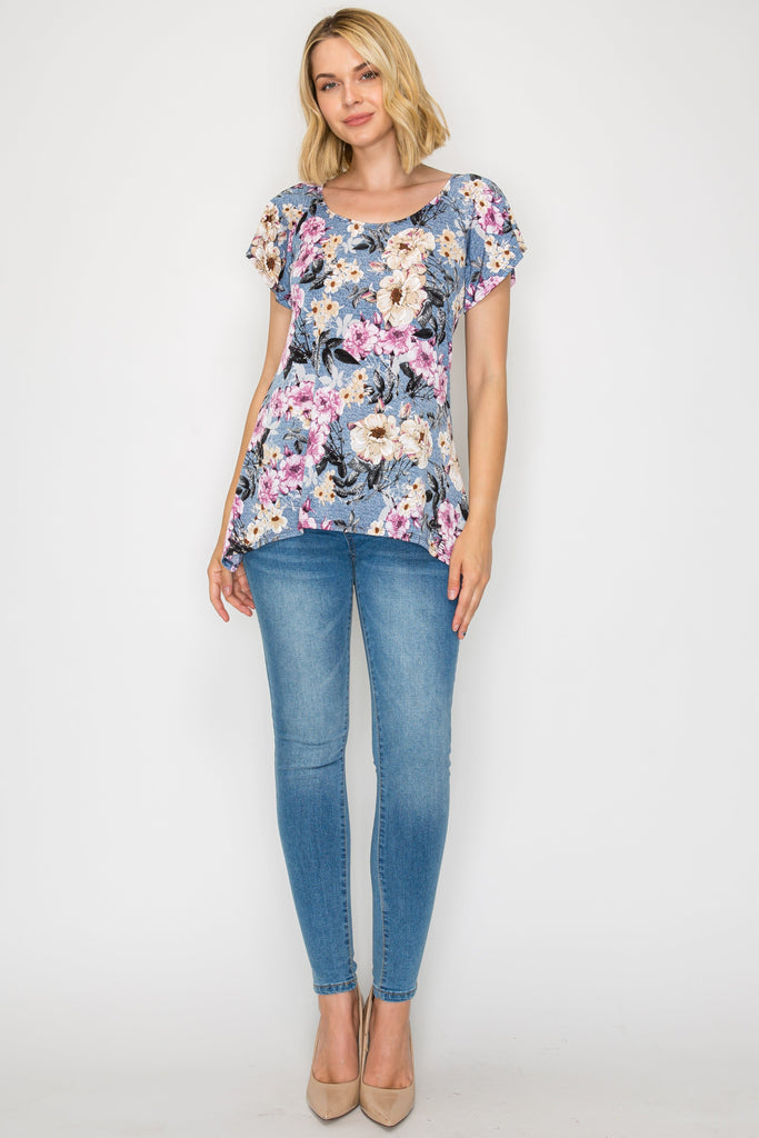 Flutter Sleeve Round Neck Puff Print Tunic