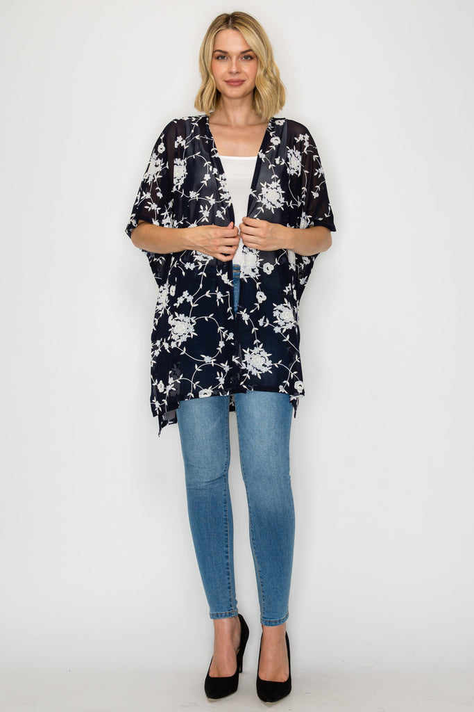 Floral Puff Print Kimono Cardigan