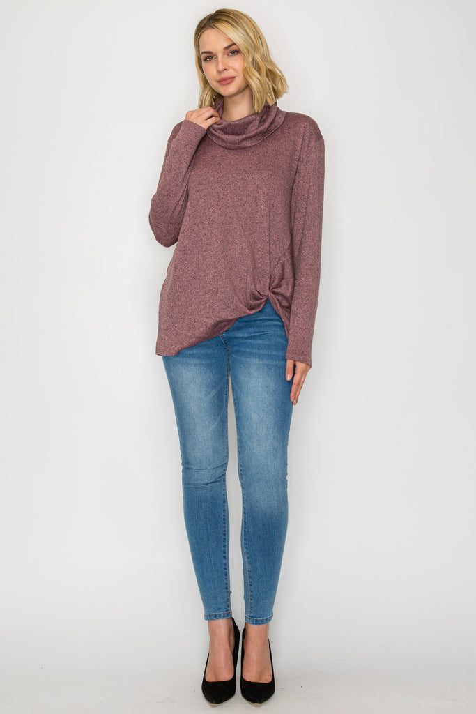 Long Sleeve Cowlneck Side Twist-knot 2Tone Hachi Top