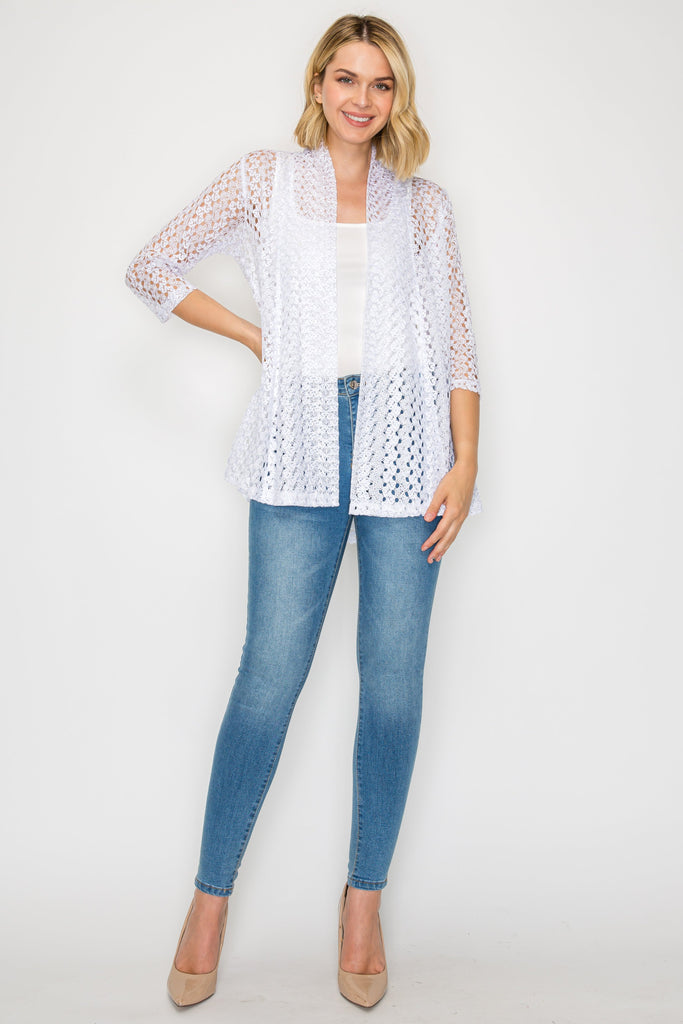 3/4 Sleeve Open Front Lace Cardigan
