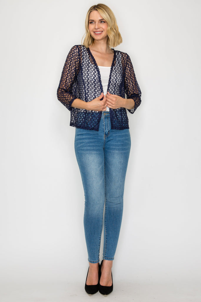 3/4 Sleeve Open Front Lace Bolero Shrug