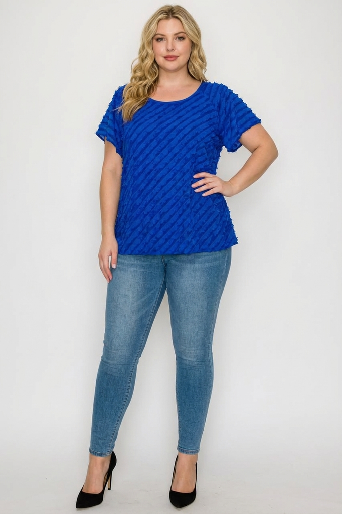 Short Sleeve Ruffle Textured Blouse (PLUS)
