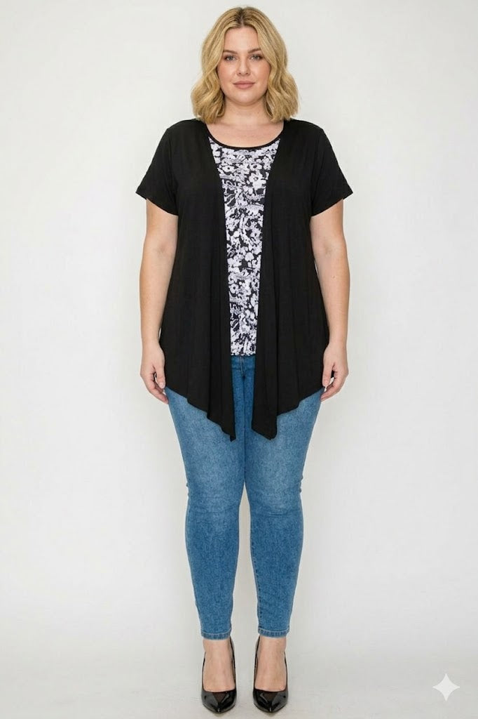 Short Sleeve 2-FER Cardigan (PLUS)